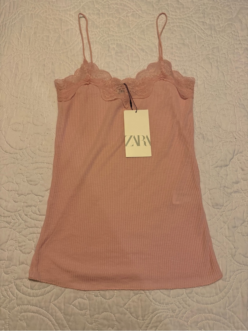 Zara Lace-Trim Ribbed Camisole in Dusty Rose